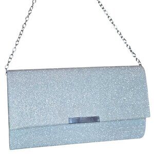 Le Château Silver Sparkle Clutch Glittery Evening Bag with Chain Strap